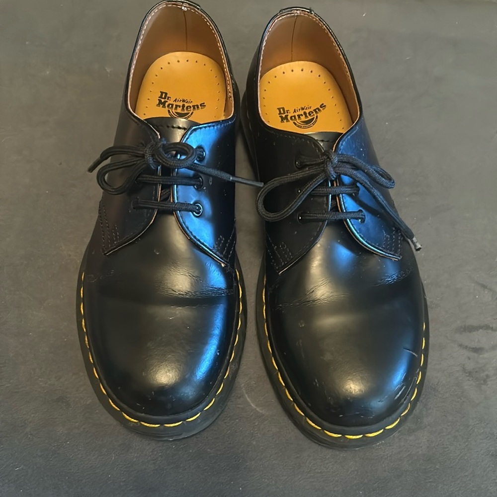 Dr. Martens 1461 Black Leather Oxfords with Yellow Stitching